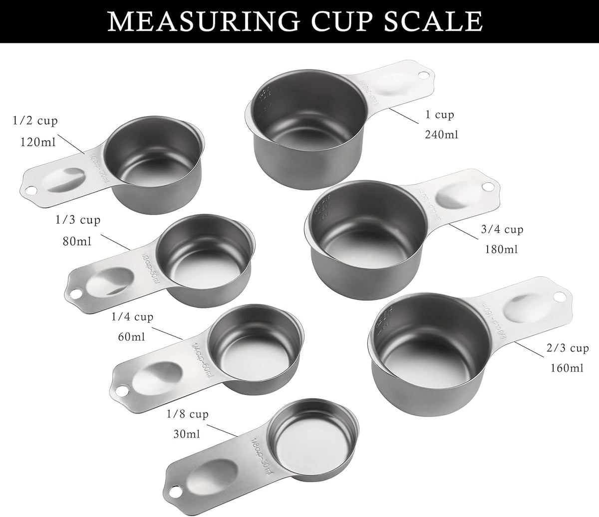 Stainless Steel Measuring Cups Set of 7 Stackable Heavy Duty Measuring Cups for Dry and Liquid