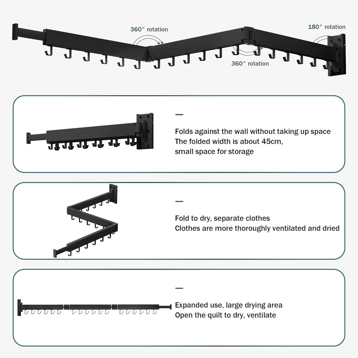 Clothes Drying Rack Wall Mounted,Drying Rack Clothing,Laundry Drying Rack,Wall Mount Clothes Hanger