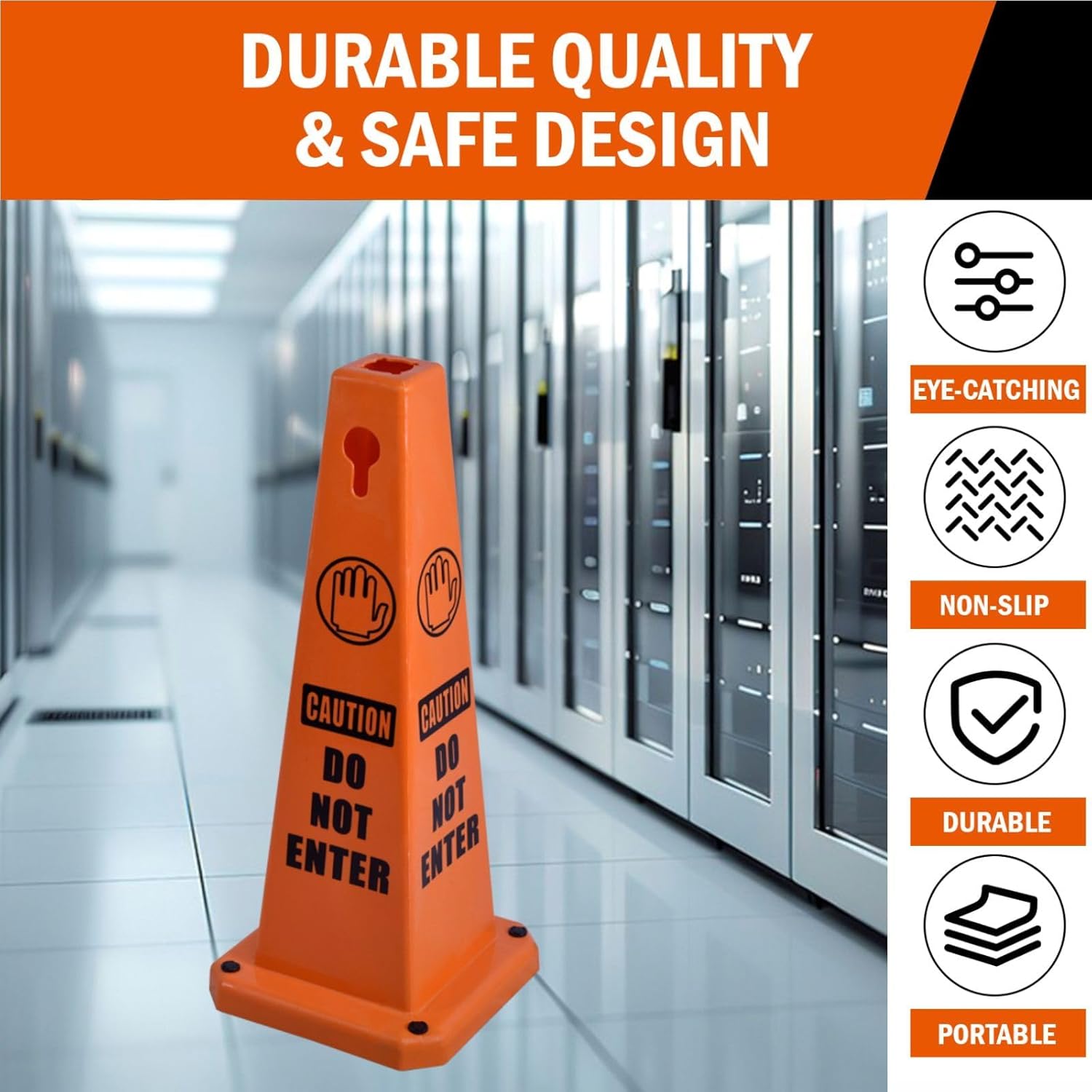 8-Pack 26.5" Caution Cones, 4-Sided Visible Safety Signs with Heavy Rubber Base, Warning for Slip &