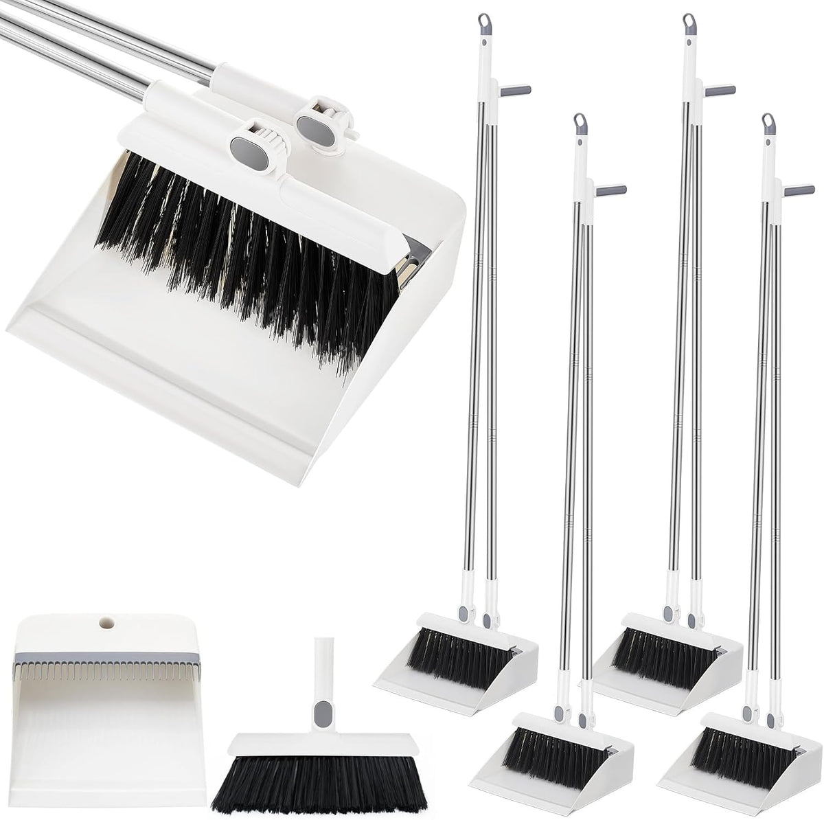 Suclain 4 Set 8 Pcs Broom and Dustpan Set 47 Inch Long Handle Brooms for Sweeping Indoor Household