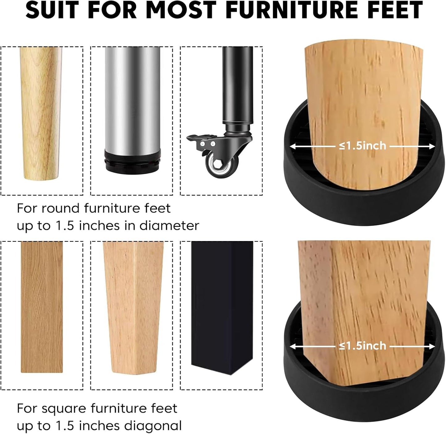 Rubber Furniture Pads Non Slips Furniture Casters Cup Chair Leg Floor Protectors for Bed Sofa Table