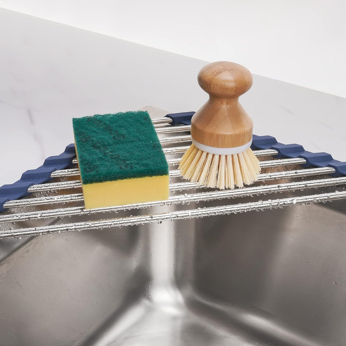 Tomorotec Triangle Roll-Up Dish Drying Rack for Sink Corner Small Foldable Stainless Steel Over The