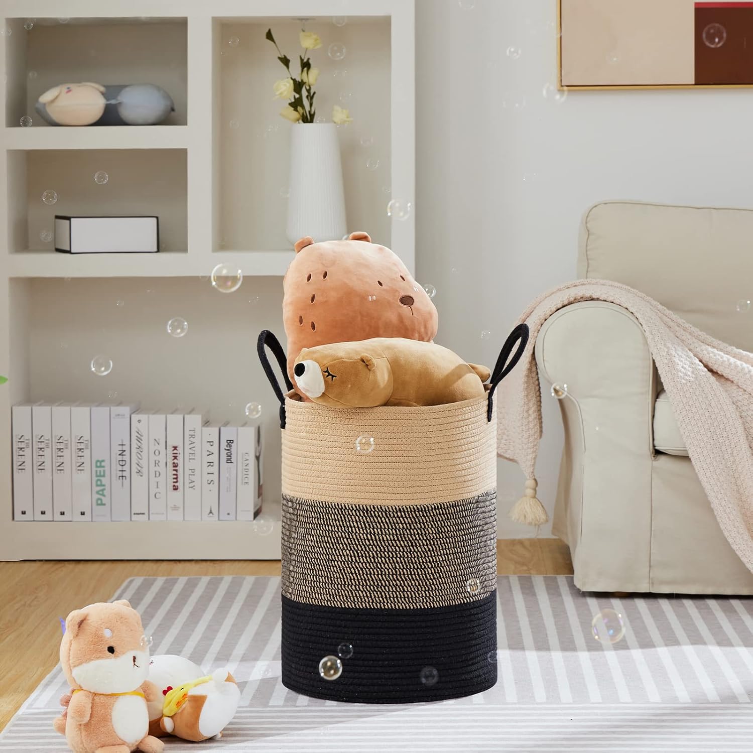 VIPOSCO Large Laundry Hamper, Tall Woven Rope Storage Basket for Blanket, Toys, Dirty Clothes in