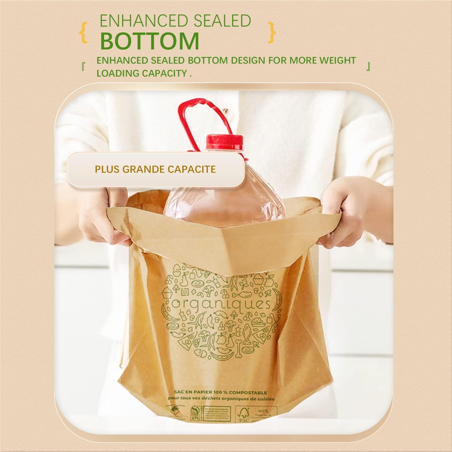 HYTREND-Kitchen Food Waste Bag-120 Bags-%100 Compostable paper Bag - Leak Resistant- Plastic Free