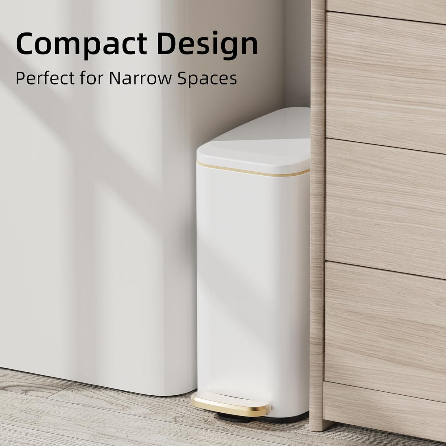 KUK Slim Bathroom Trash Can with Lid, 1.6 Gal / 6L Stainless Steel Small Garbage Bin with