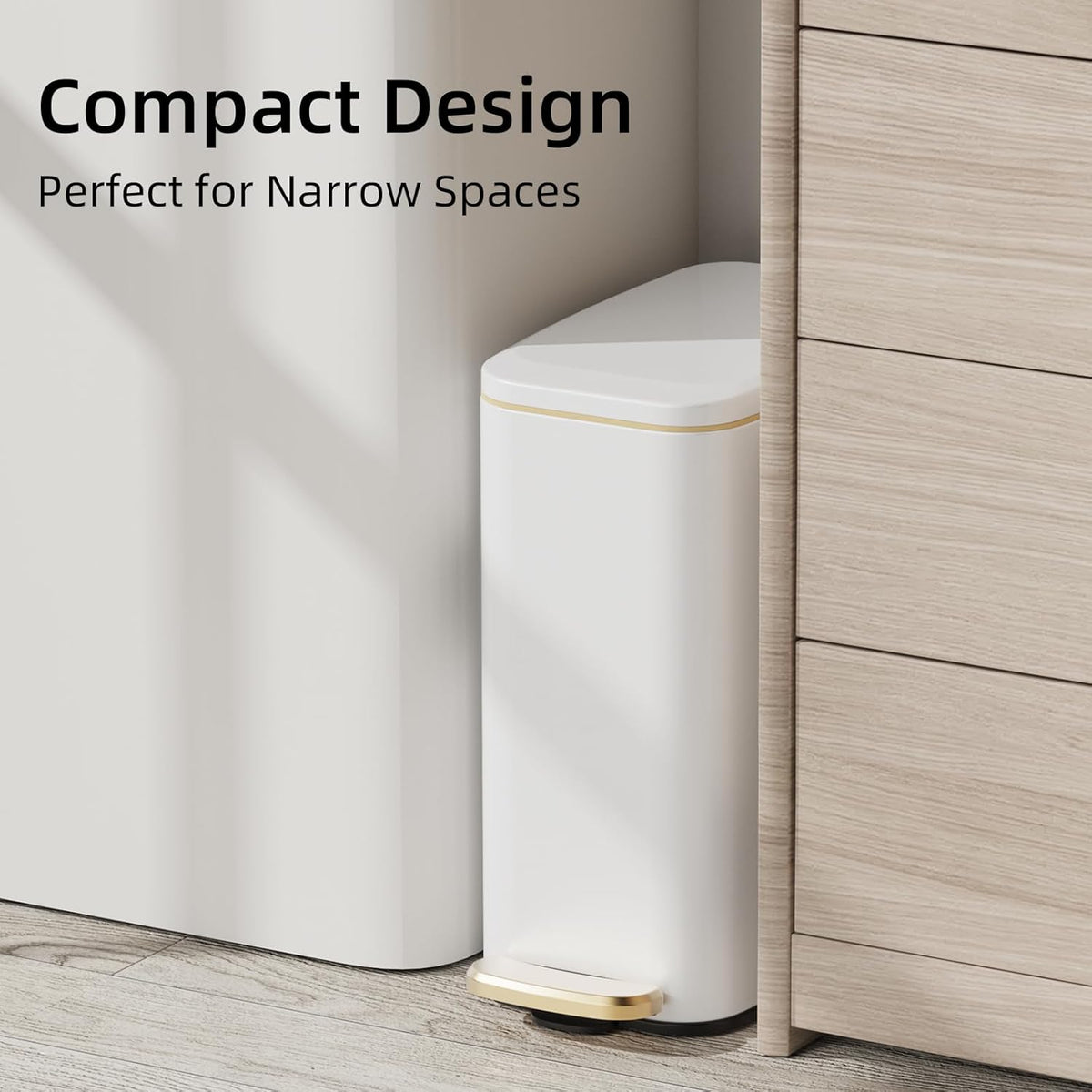 KUK Slim Bathroom Trash Can with Lid, 1.6 Gal / 6L Stainless Steel Small Garbage Bin with