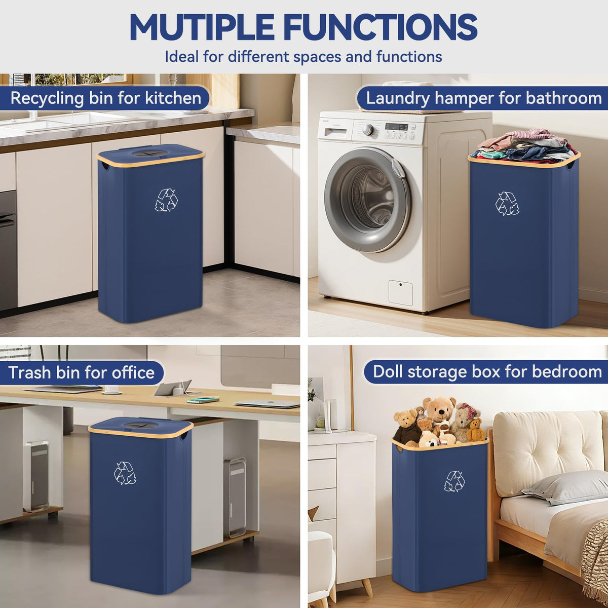 CFGUK Recycling Bin for Kitchen, 26 Gallon 100L Indoor Home Recycle Bin with Lid and 2 Removeable