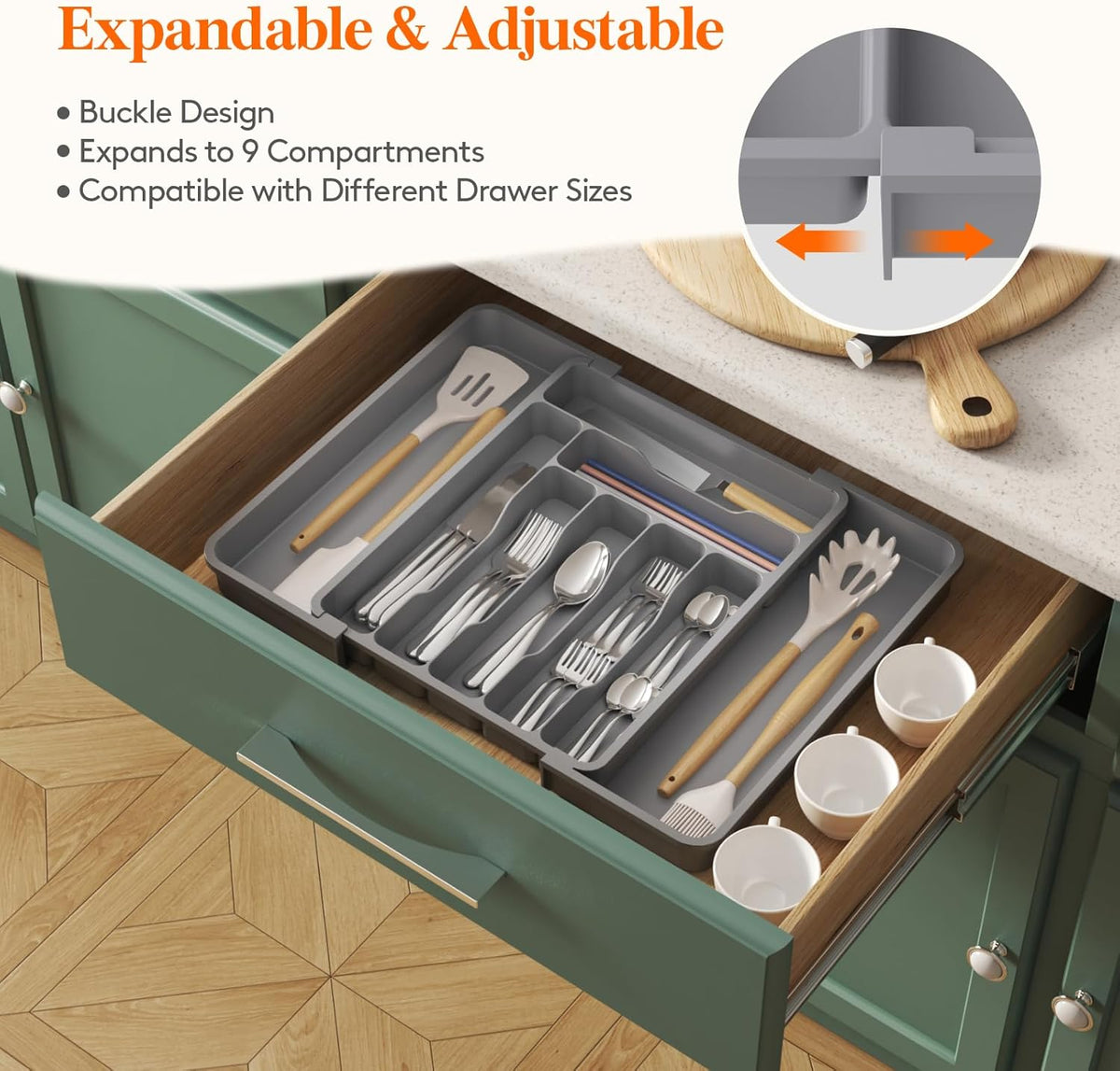 Lifewit Silverware Drawer Organizer, Expandable Utensil Organizer for Kitchen Drawers, Adjustable