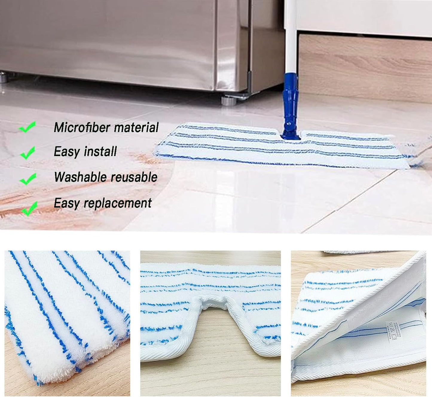 2 Pack Microfiber Mop Replacement Heads，Compatible with O-Cedar Dual Action Flat Mop for Dry/Wet