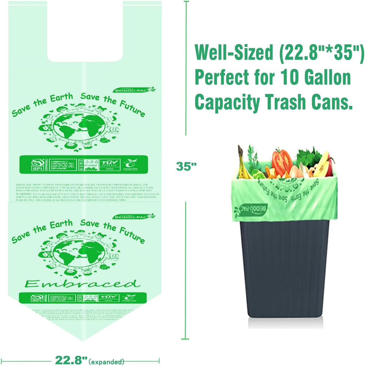 13 Gallon Compostable Tall Kitchen Trash Bags with Handle, 50 Count, Sturdy Biodegradable Garbage