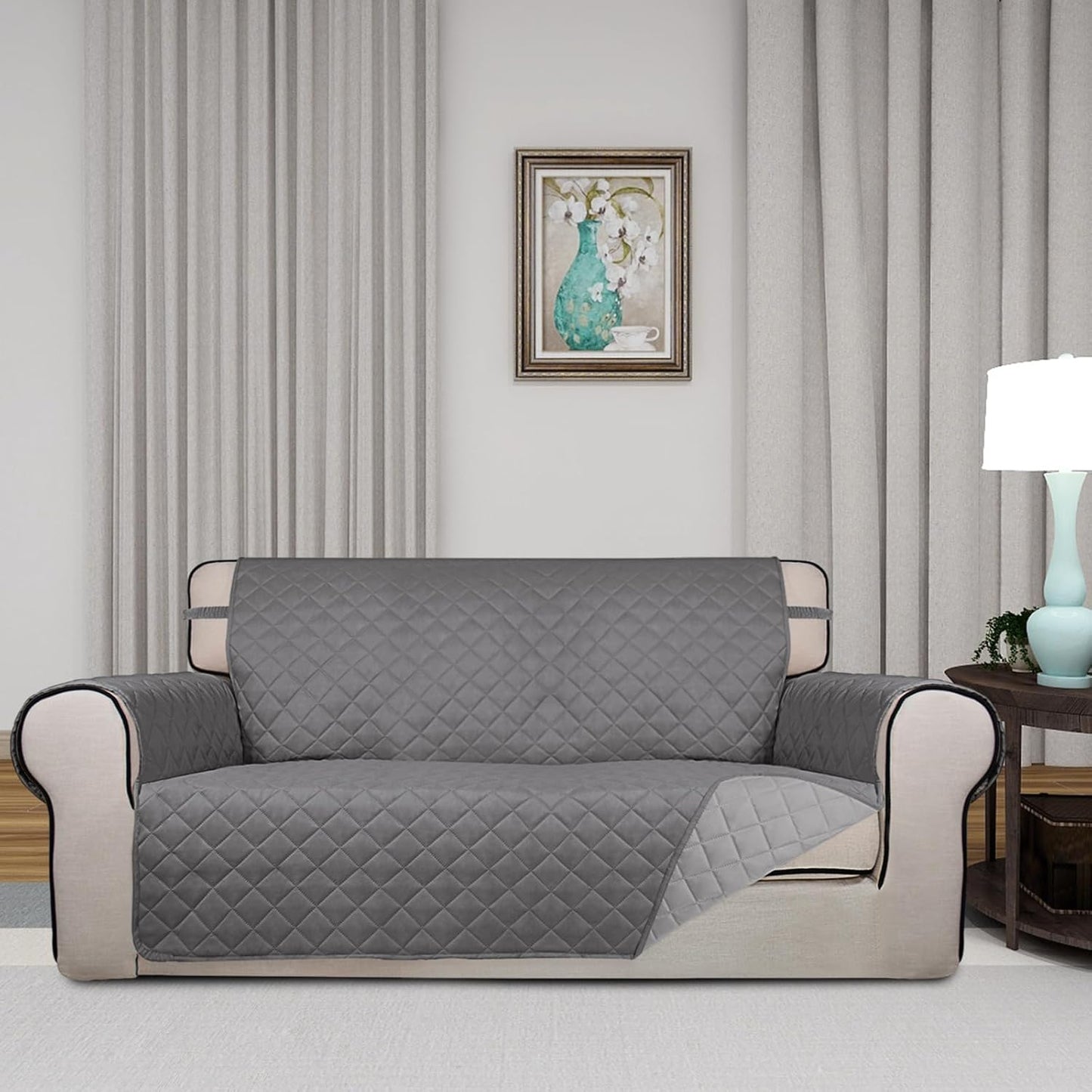 PureFit Reversible Quilted Sofa Cover, Water Resistant Slipcover Furniture Protector, Washable