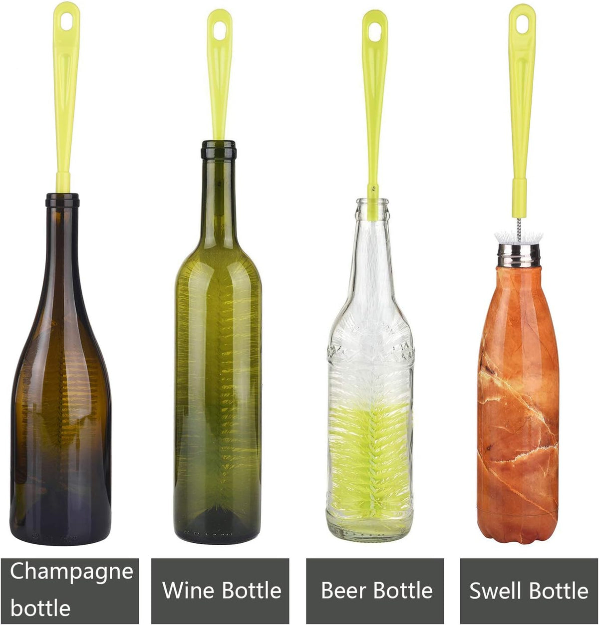 ALINK 3-Pack Long Narrow Neck Bottle Cleaning Brush for Beer, Wine, Flask, Thermos, Sport Well