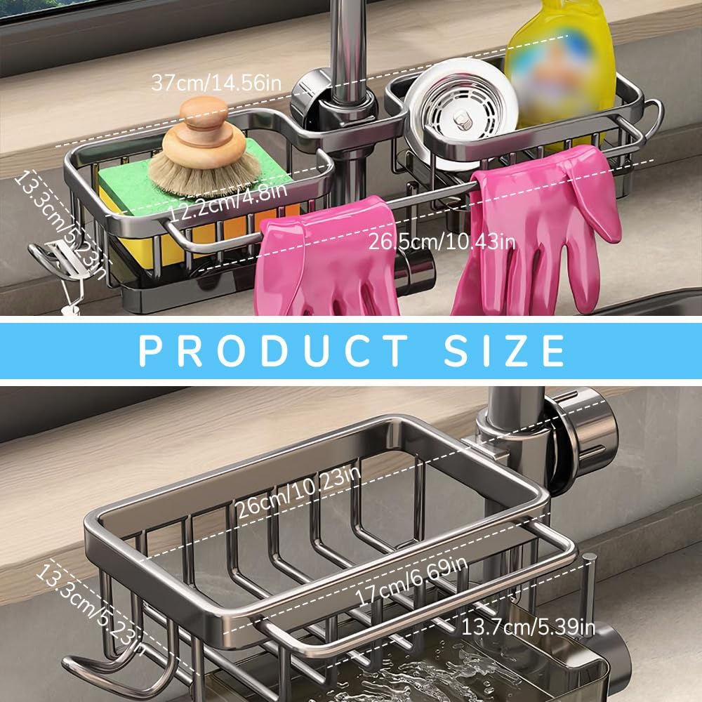 Sink Organizer Rack for Kitchen and Bathroom, 2024 New Kitchen Sink Faucet Organizer with Drip Tray