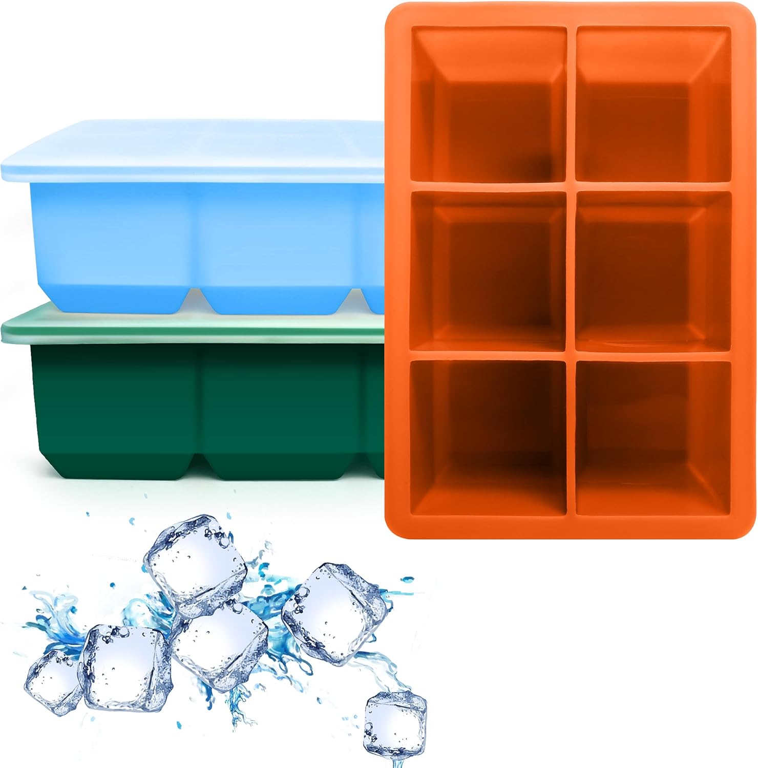 Silicone Ice Cube Trays 3 Pack - Large Size Silicone Ice Cube Molds with Leak Proof Removable Lid