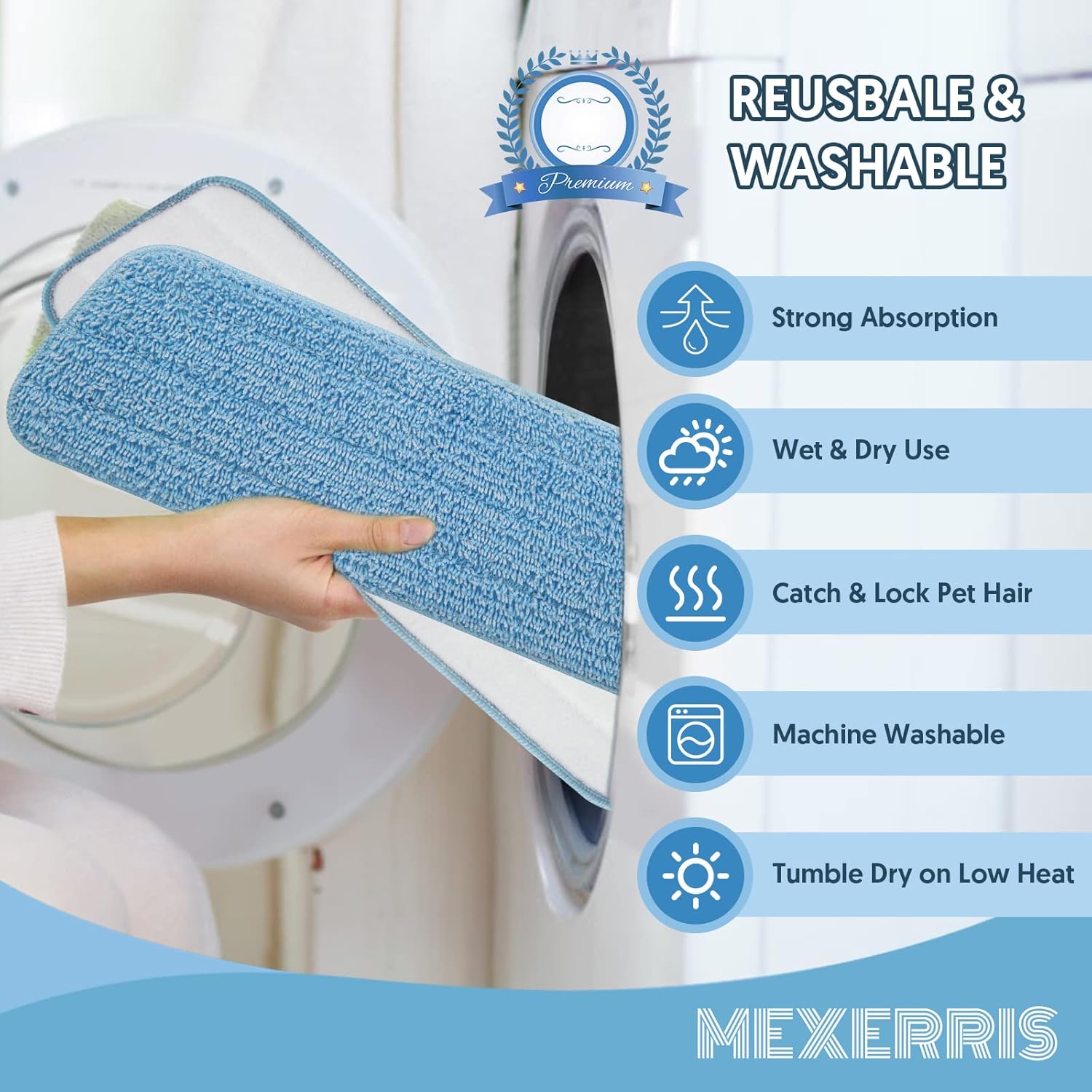 7 Count Reusable Mop Pads for Swiffer PowerMop -MEXERRIS Microfiber Wet Mops Refills PowerMop Pads