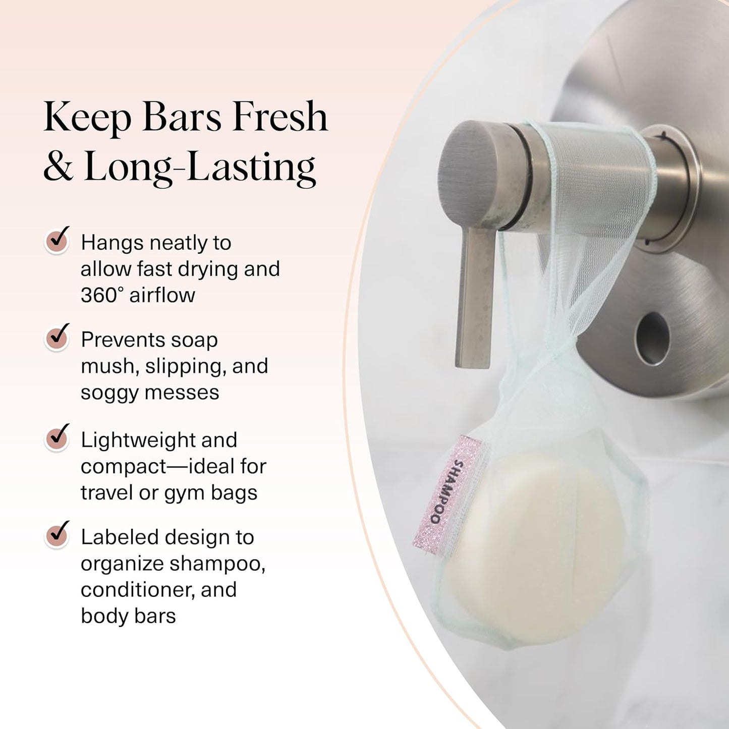 Kitsch Bar Soap Saver Bag – Patented Mesh Bag Soap Holder for Shampoo and Conditioner Bars