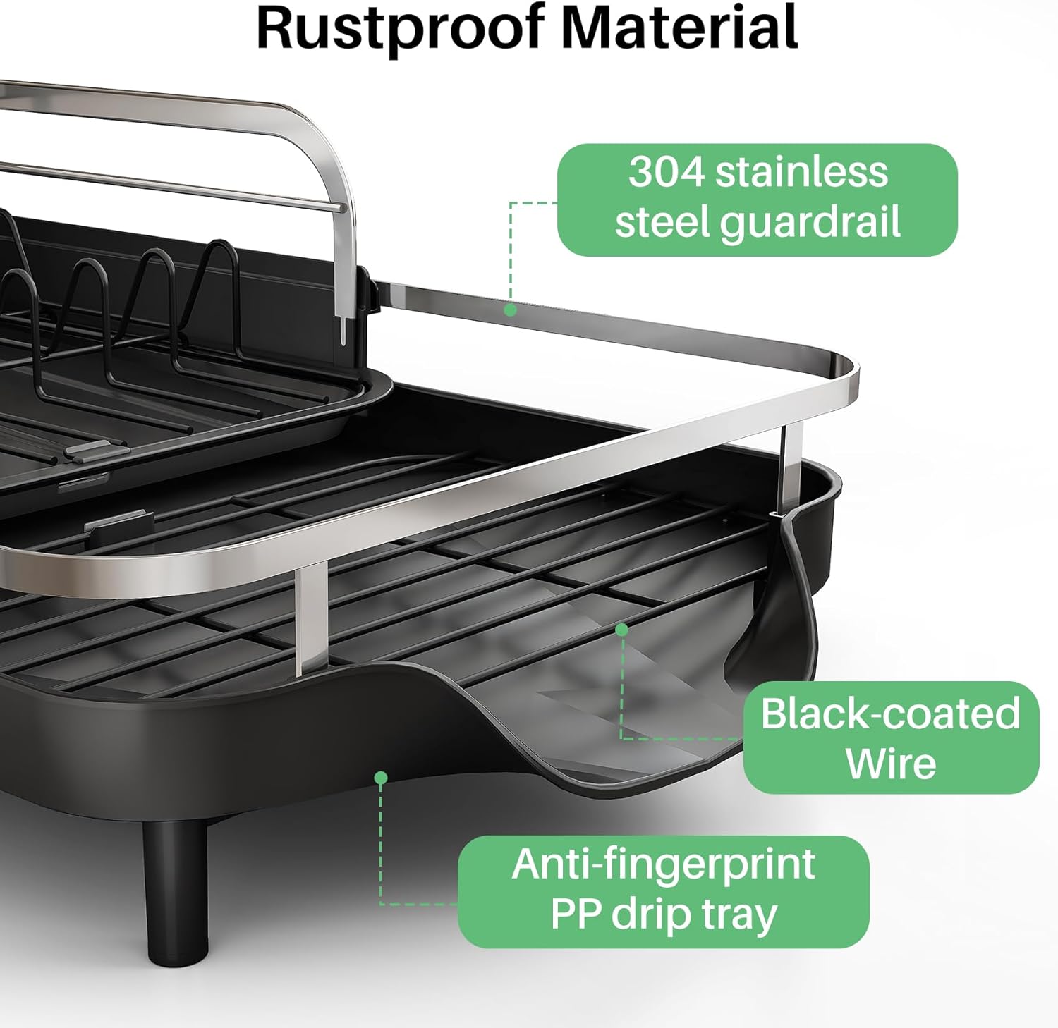 SAYZH Dish Drying Rack - Expandable Dish Rack for Kitchen Counter, Rust-Resistant Dish Drainer with