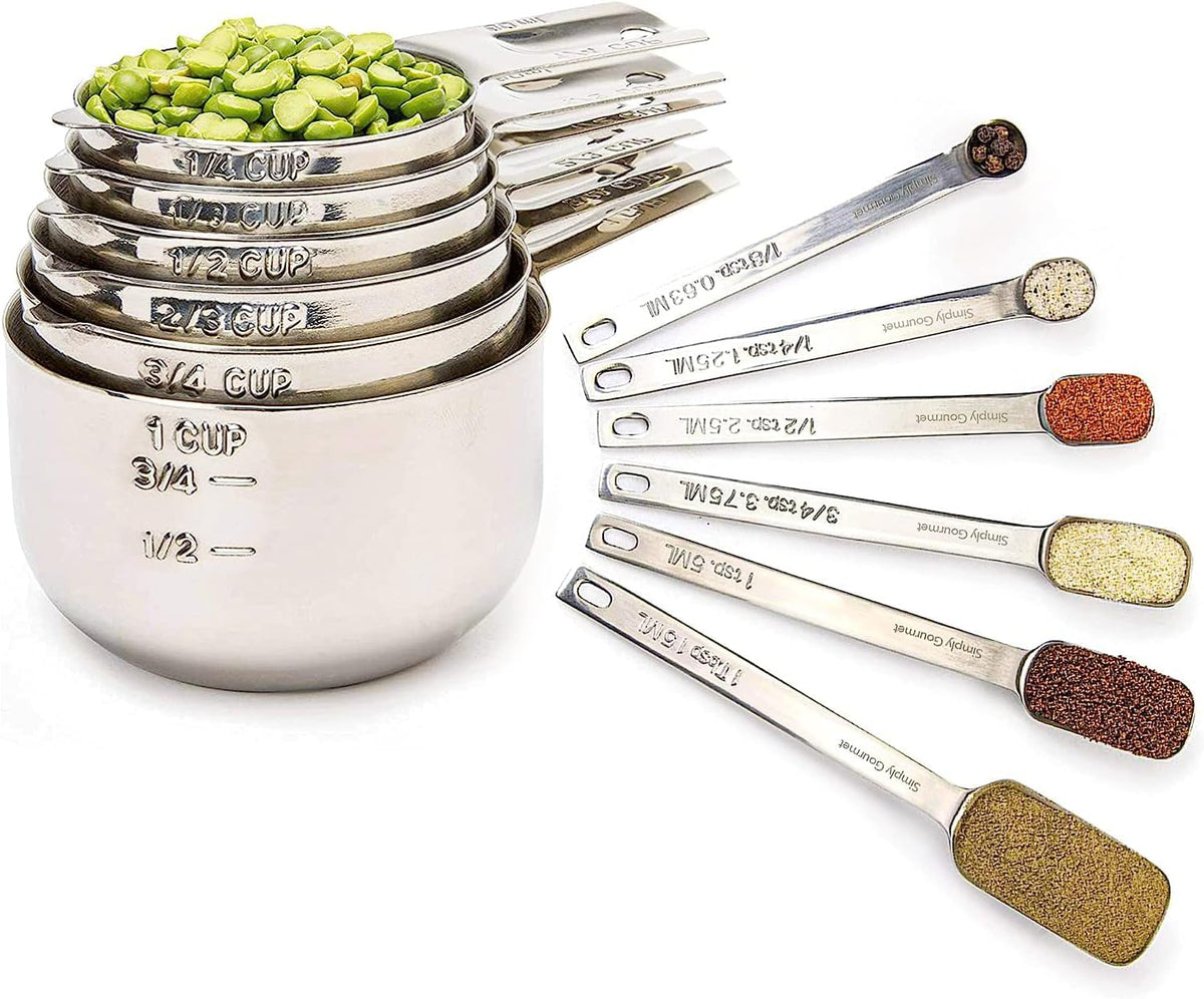 Simply Gourmet Measuring Cups and Spoons Set of 12 – Stainless Steel Kitchen Gadgets – Stackable