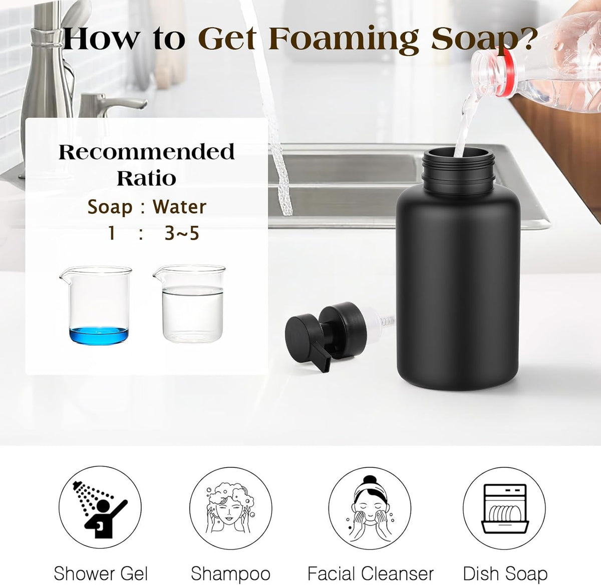 Luxspire Foaming Soap Dispenser, Glass Foam Pump Soap Dispenser, Non-Slip Hand Soap Container with