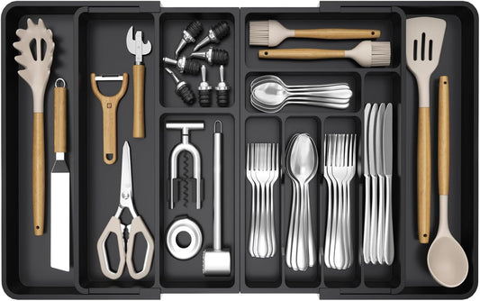 Lifewit Large Silverware Drawer Organizer, Plastic Cooking Utensil Tray for Kitchen, Expandable