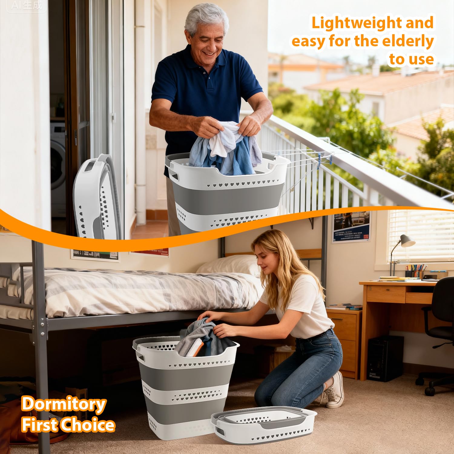 42L Medium Collapsible Plastic Laundry Basket with Handles, Foldable Laundry Basket Hamper, Pop Up