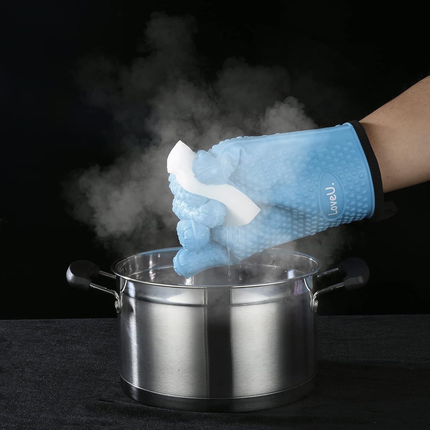 Kitchen Oven Gloves - Dual-Layer Heat Resistant Grilling Gloves, Silicone Oven Mitts with 5