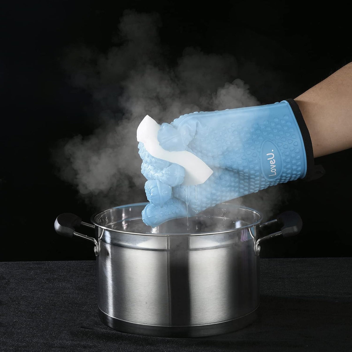 Kitchen Oven Gloves - Dual-Layer Heat Resistant Grilling Gloves, Silicone Oven Mitts with 5
