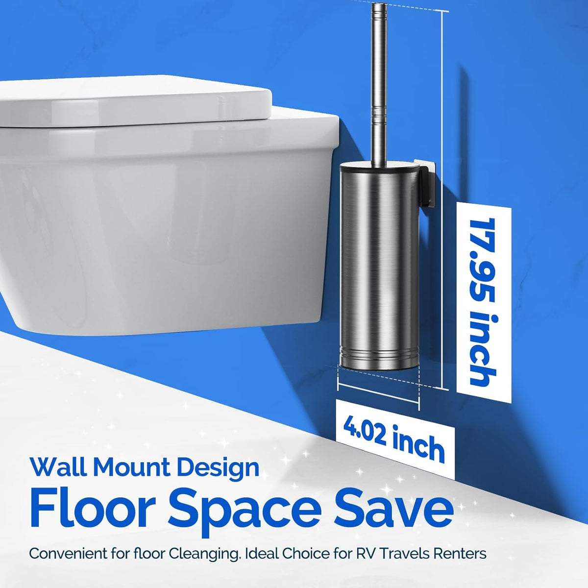 Hamitor Toilet Brush and Holder Set: 304 Stainless Steel Rustproof Toilet Scrubber with Under Rim