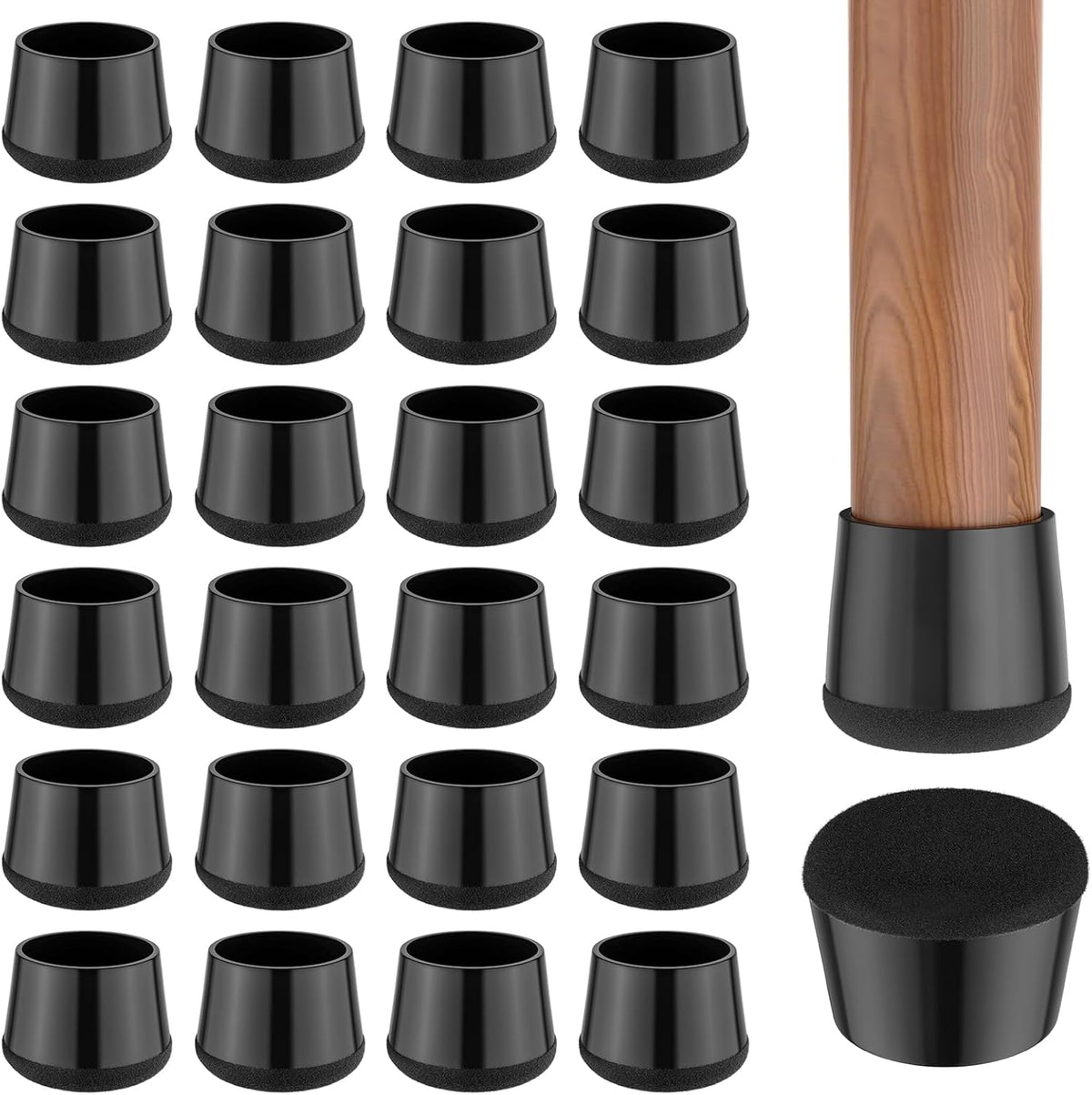 24 PCS Silicone & Felt Chair Leg Floor Protectors for Hardwood Floors - Furniture Pads, Chair Leg