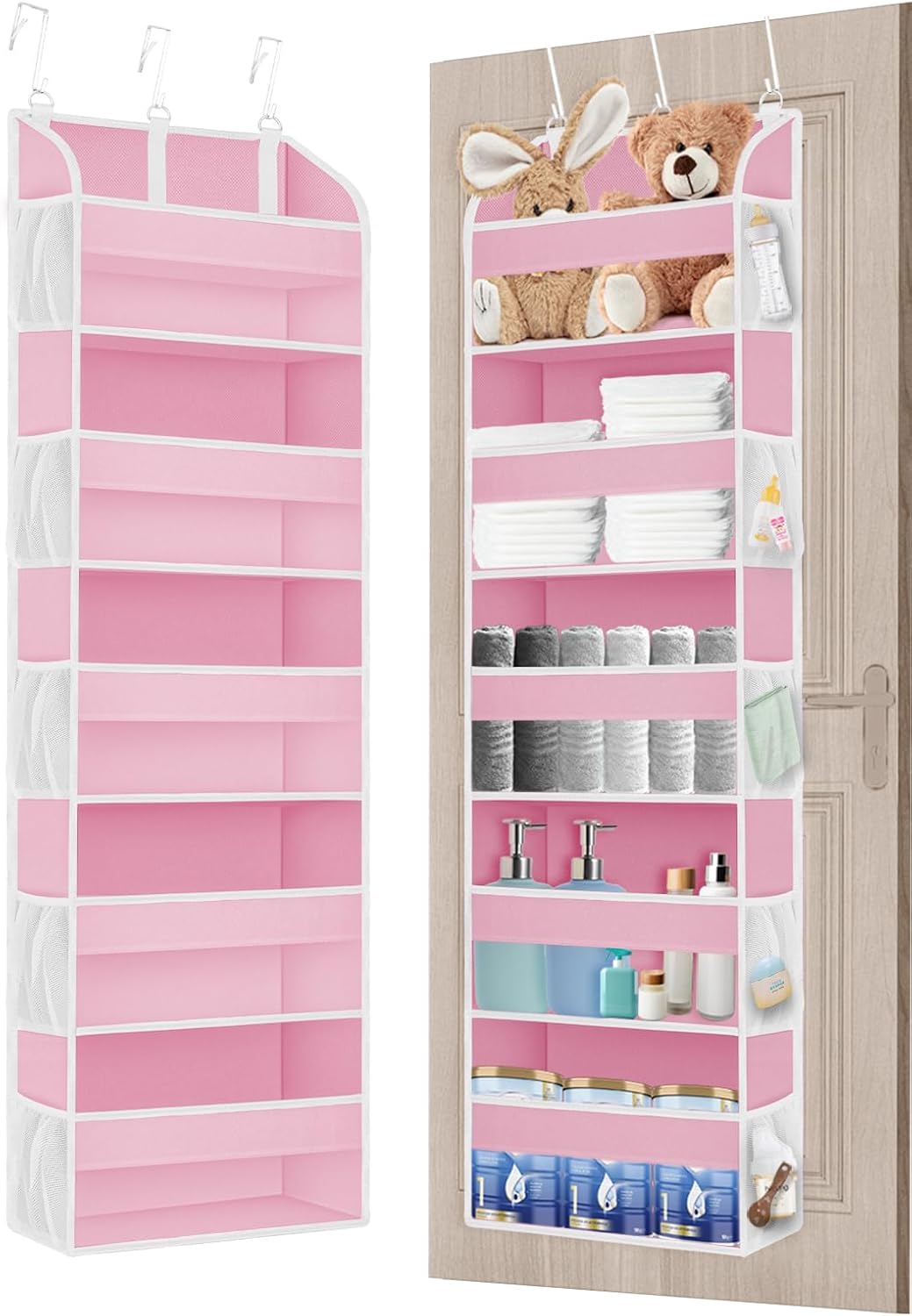 2 Pack Over The Door Storage Organizer with 5 Pockets 10 Mesh Pockets, 44 lbs Weight Capacity Door