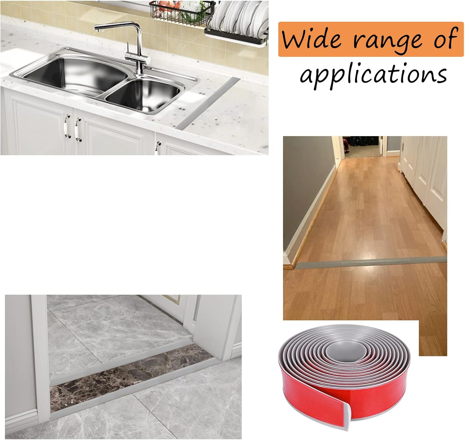 Floor/Door Flat Transition Strip & Self Adhesive Vinyl Edge Trim - Laminate Gap Covering Joining