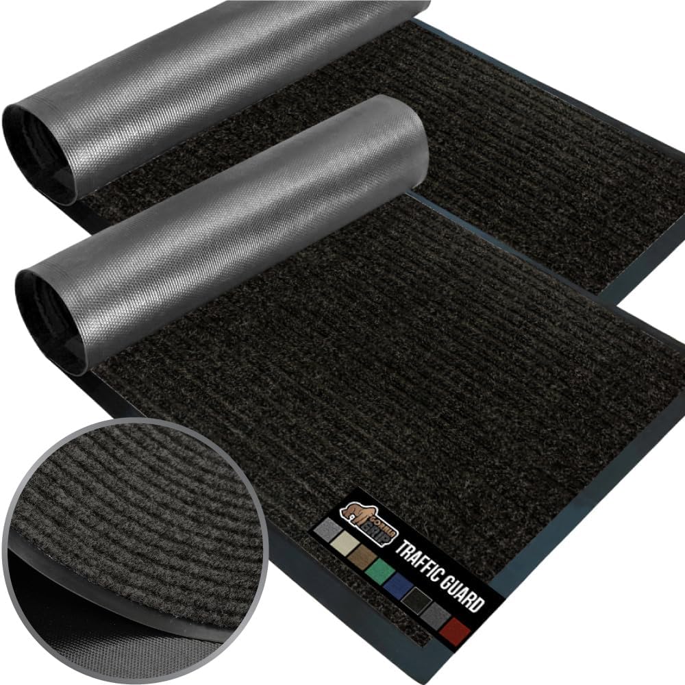GORILLA GRIP Traffic Guard Door Mat, 2 Pack, Heavy Duty Waterproof Doormat, Commercial Office Space