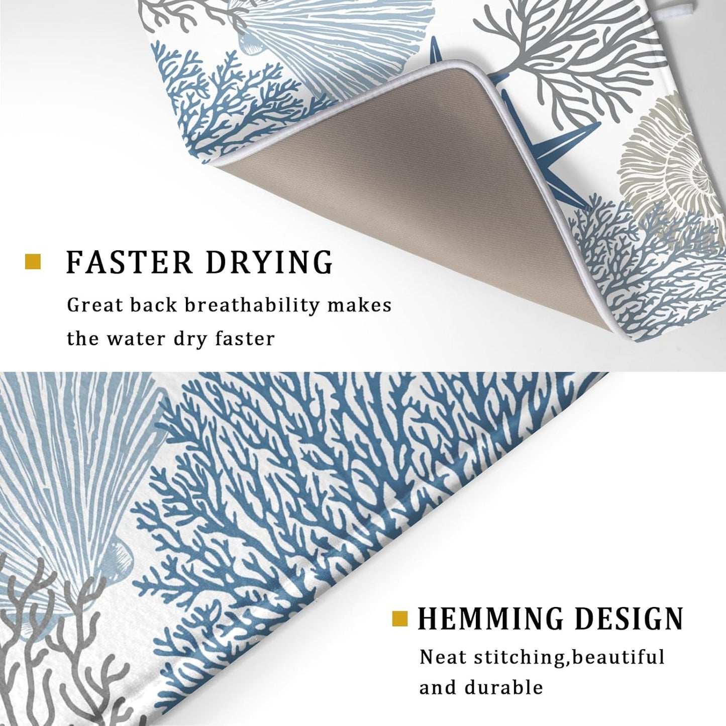 Summer Coastal Dish Drying Mats for Kitchen Counter 16x18 Inch Sea Shells Starfish Drying Mat High