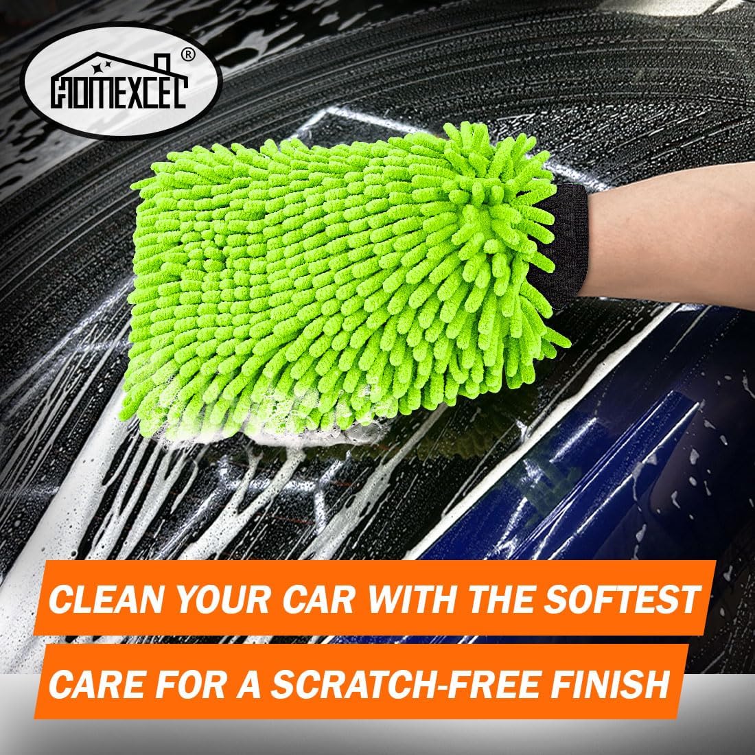 HOMEXCEL Car Wash Mitt, 2PK Chenille Microfiber Wash Mitt, Scratch-Free & Lint-Free, Rich Foam