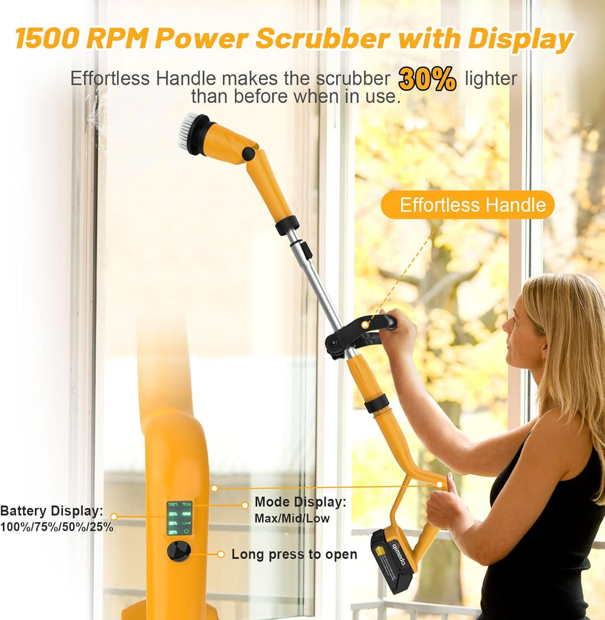 Qimedo 1500 RPM Electric Spin Scrubber with Two Batteries Q2 Pro, Cordless Battery Powered Shower