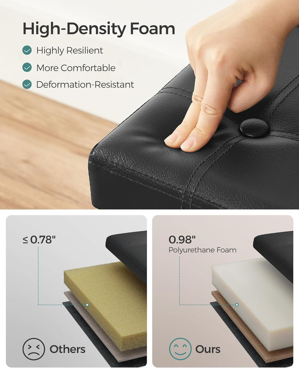 SONGMICS MAZIE Collection - 15 Inches Ottoman with Storage, Footstool, Storage Ottoman with Metal