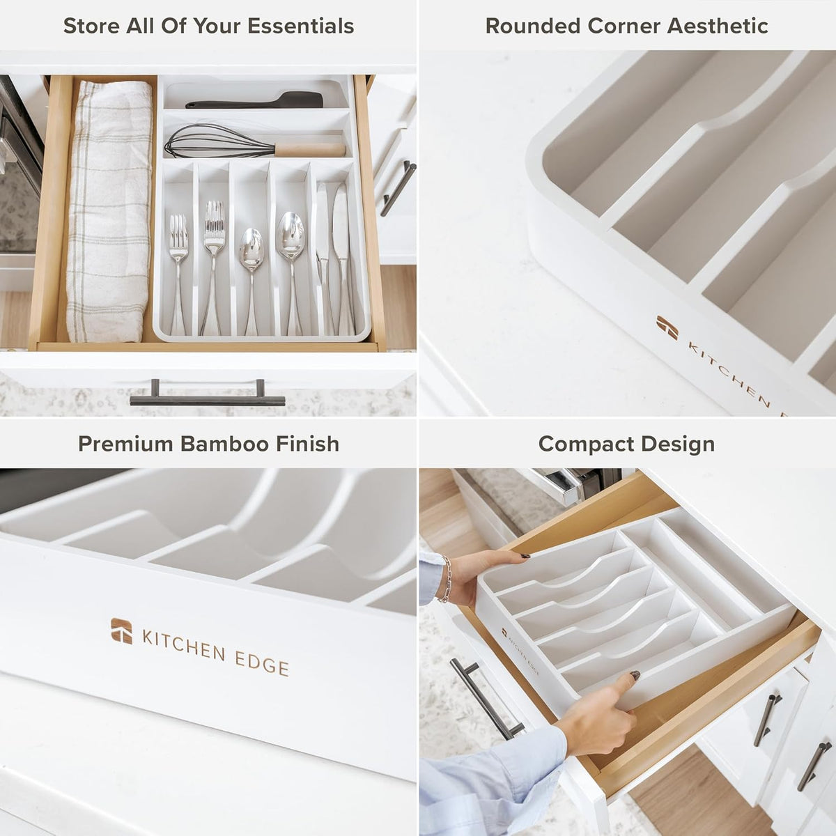 KitchenEdge Silverware Organizer - Cutlery, Flatware, and Utensil Holder for Kitchen Drawers, Fixed