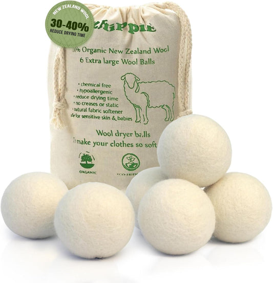 Ezhippie Quality Wool Dryer Balls - 6 XL Pack - 1000+ Loads - Pure Organic Wool - Reusable Natural