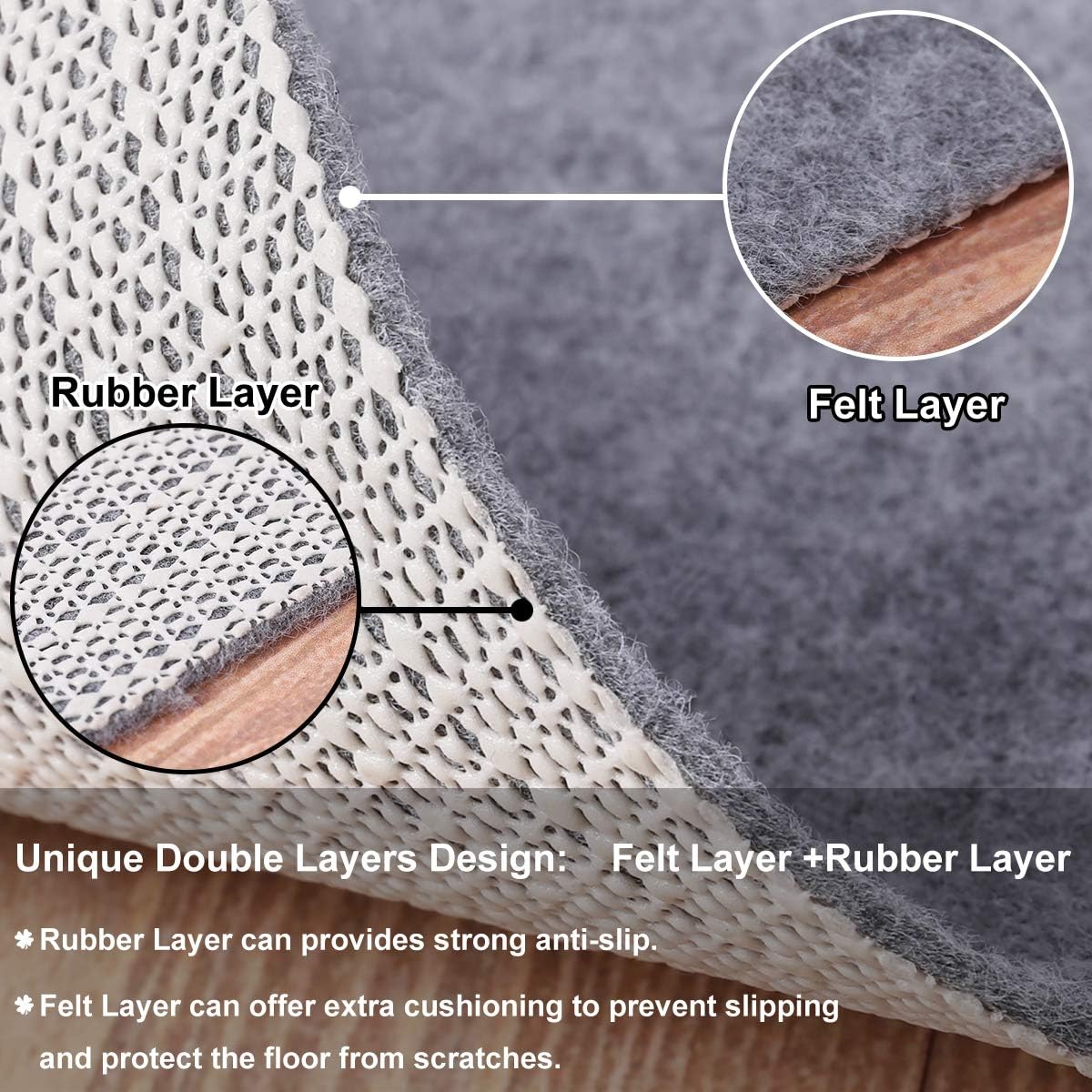 Non Slip Rug Pad Grippers - 2x4, 1/8" Thick, (Felt + Rubber) Double Layers Area Carpet Mat Tap