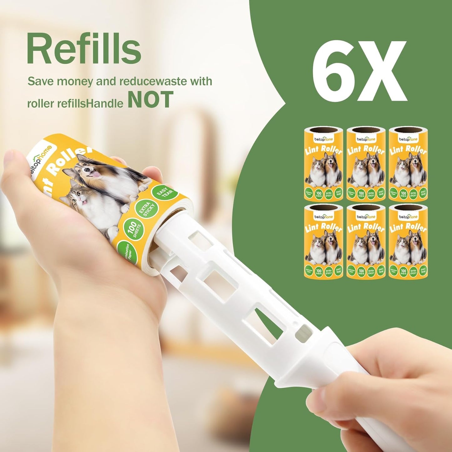 Lint Roller Refills Only, 600 Sheets Lint Rollers with Tough Paper, Ideal for Dog and Cat Hair