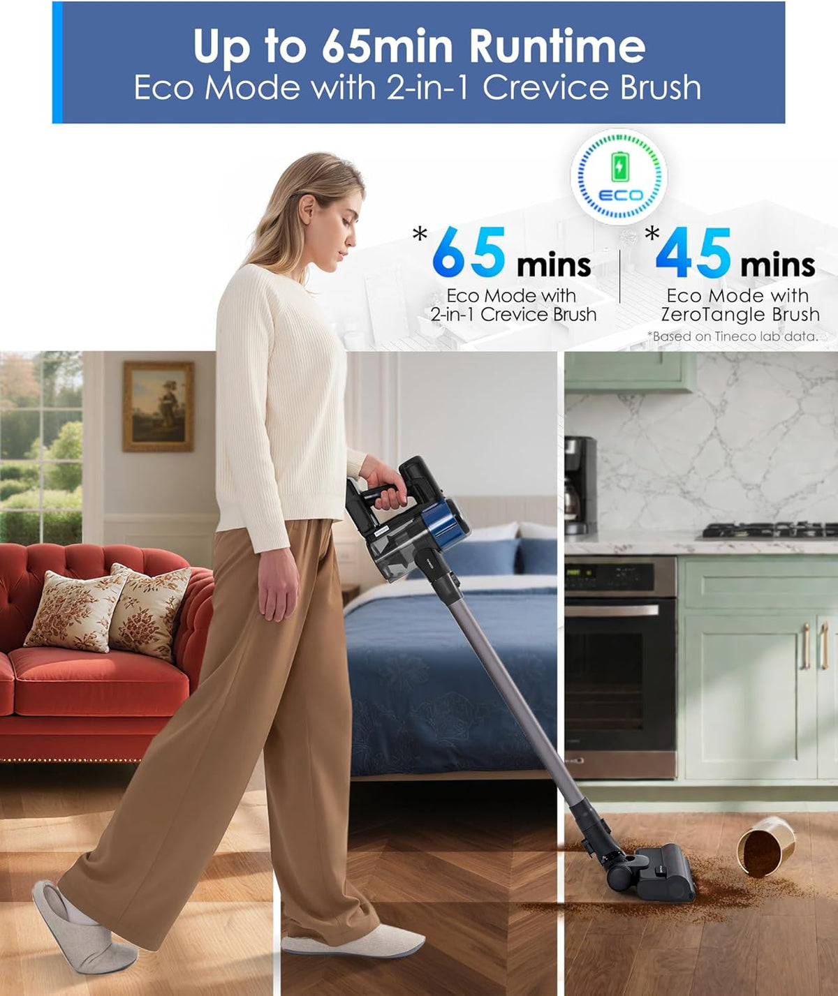 Tineco Pure ONE S30 Cordless Vacuum Cleaner, 150AW Powerful Suction, Zero Tangle Brush, Up to 65min