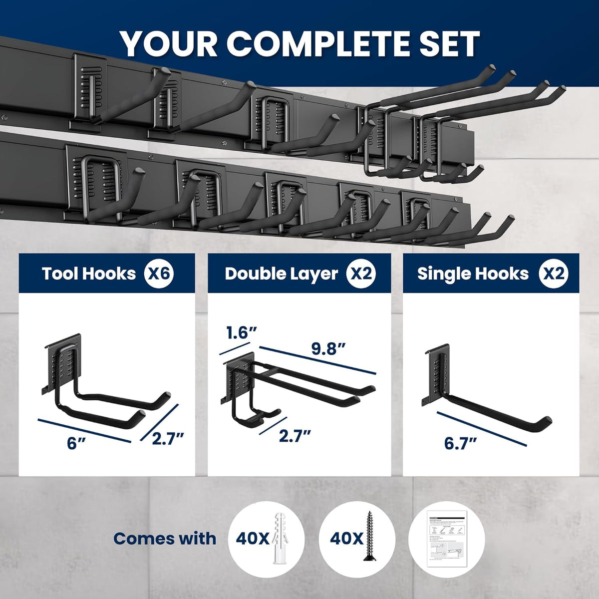 64'' All-Metal Garage Tool Organizer Wall Mount – Heavy-Duty Tool Rack Holds 680 lbs, Adjustable