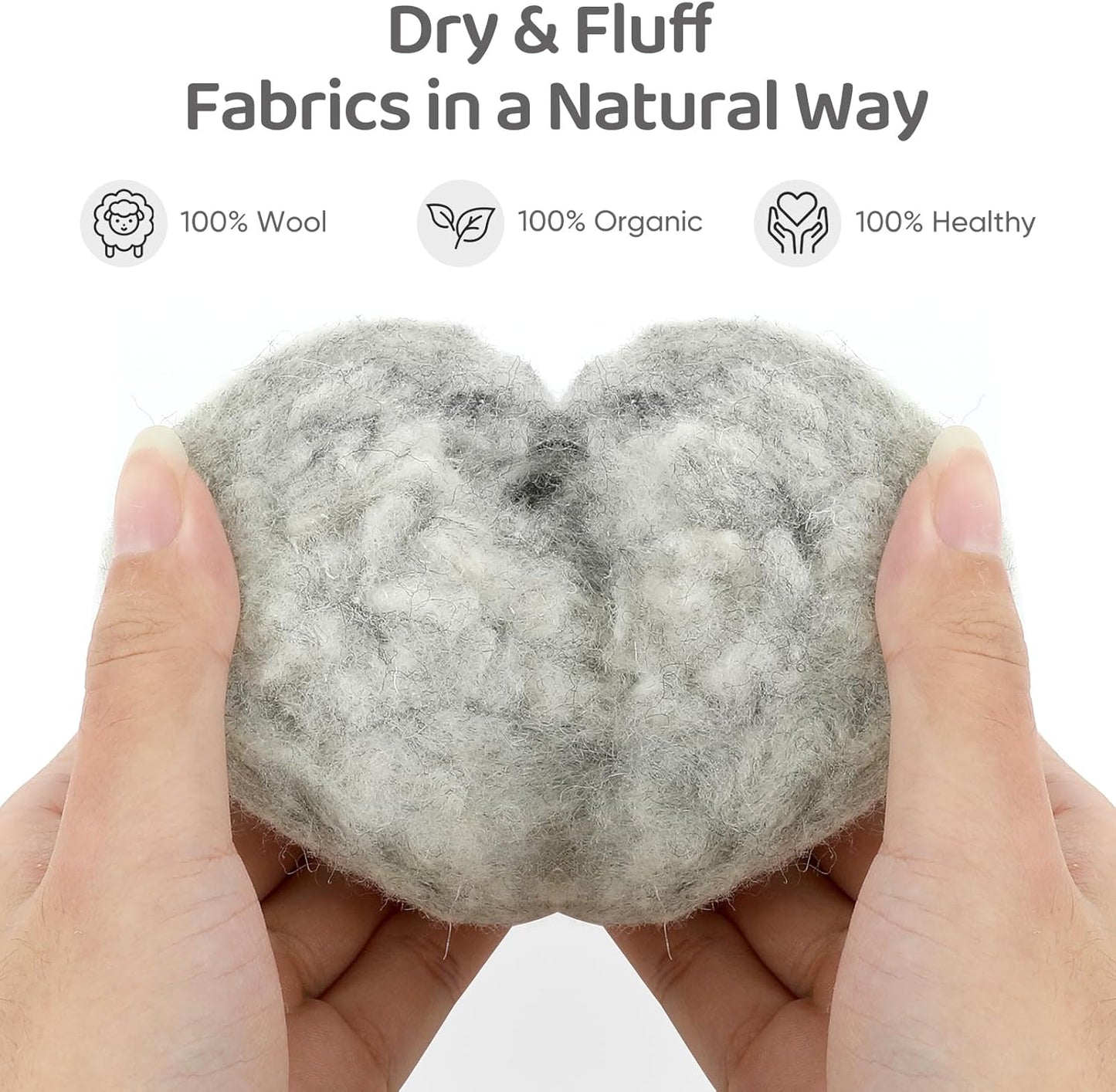 Wool Dryer Balls 6 Pack, Natural Fabric Softener, Dryer Balls Laundry Reusable, Reduces Clothing