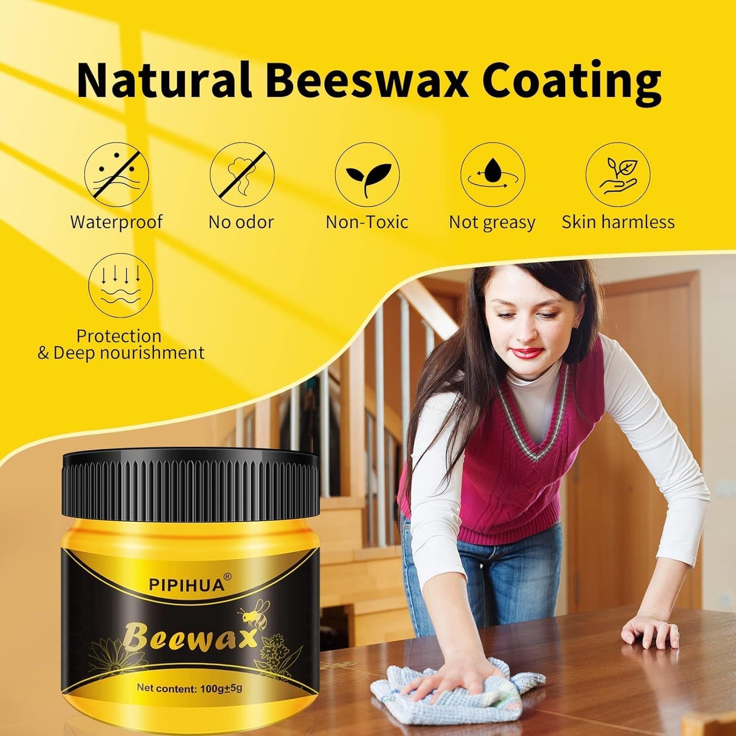 PIPIHUA Beeswax Polish and Conditioner for Wood Furniture - Waterproof & Restorer Wood Wax