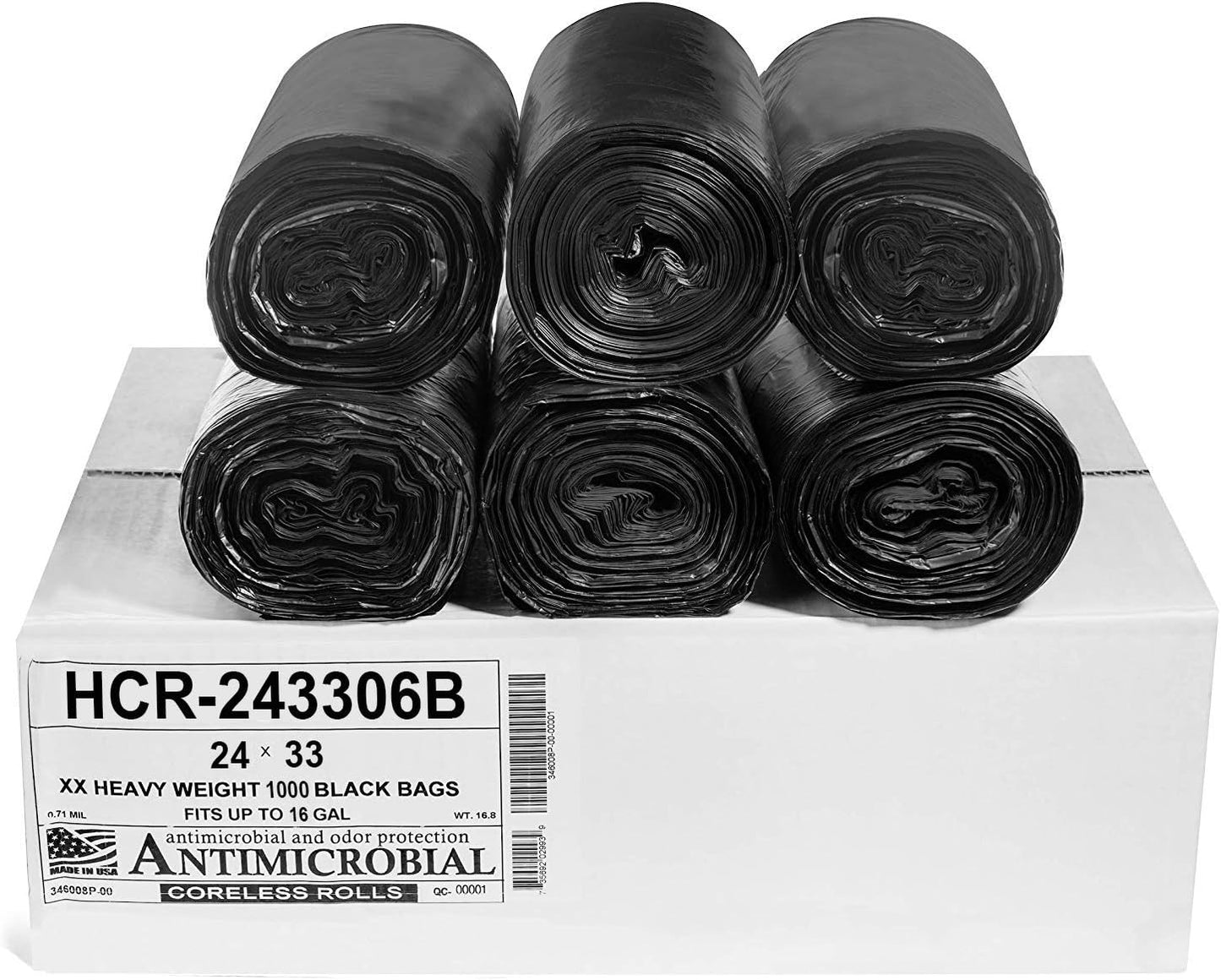 Aluf Plastics High Density Trash Bags, 16 Gallon, 1000 Count, 6 Micron (eq), 24" x 33", Black, for