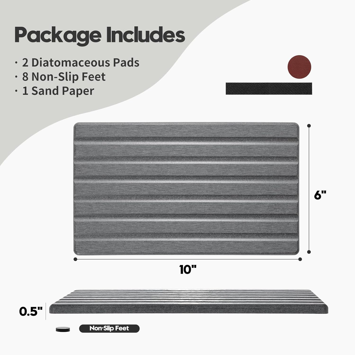 2PCS Water Absorbing Stone Drying Tray Mat for Bathroom Sink & Kitchen Counter Organizer, Quick Dry