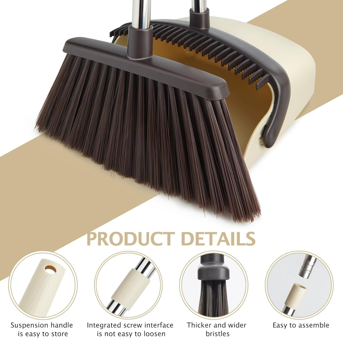 Broom and Dustpan Set with Long Handle, Heavy Dust Broom and Dustpan Combo for Home，Kitchen