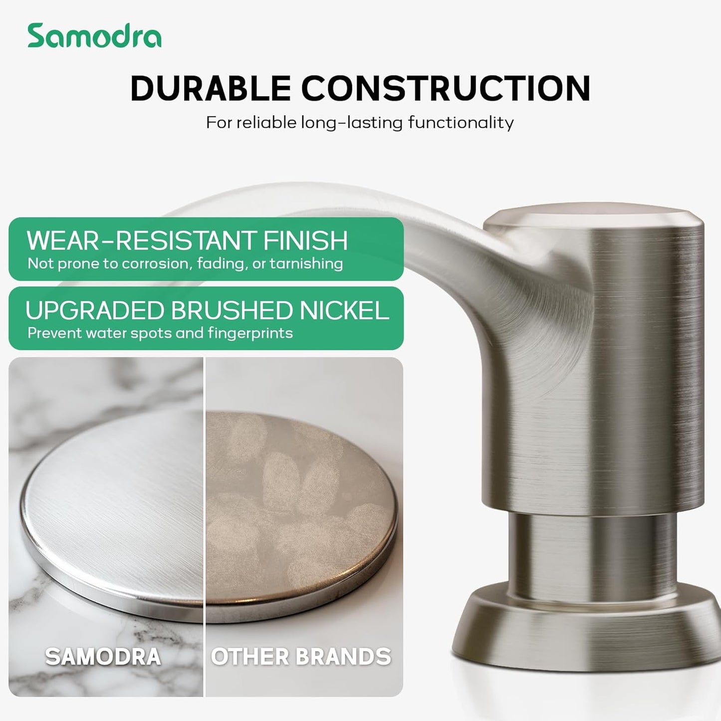 SAMODRA Built-in Kitchen Sink Soap Dispenser with Extension Tube Kit - Brushed Nickel Finish