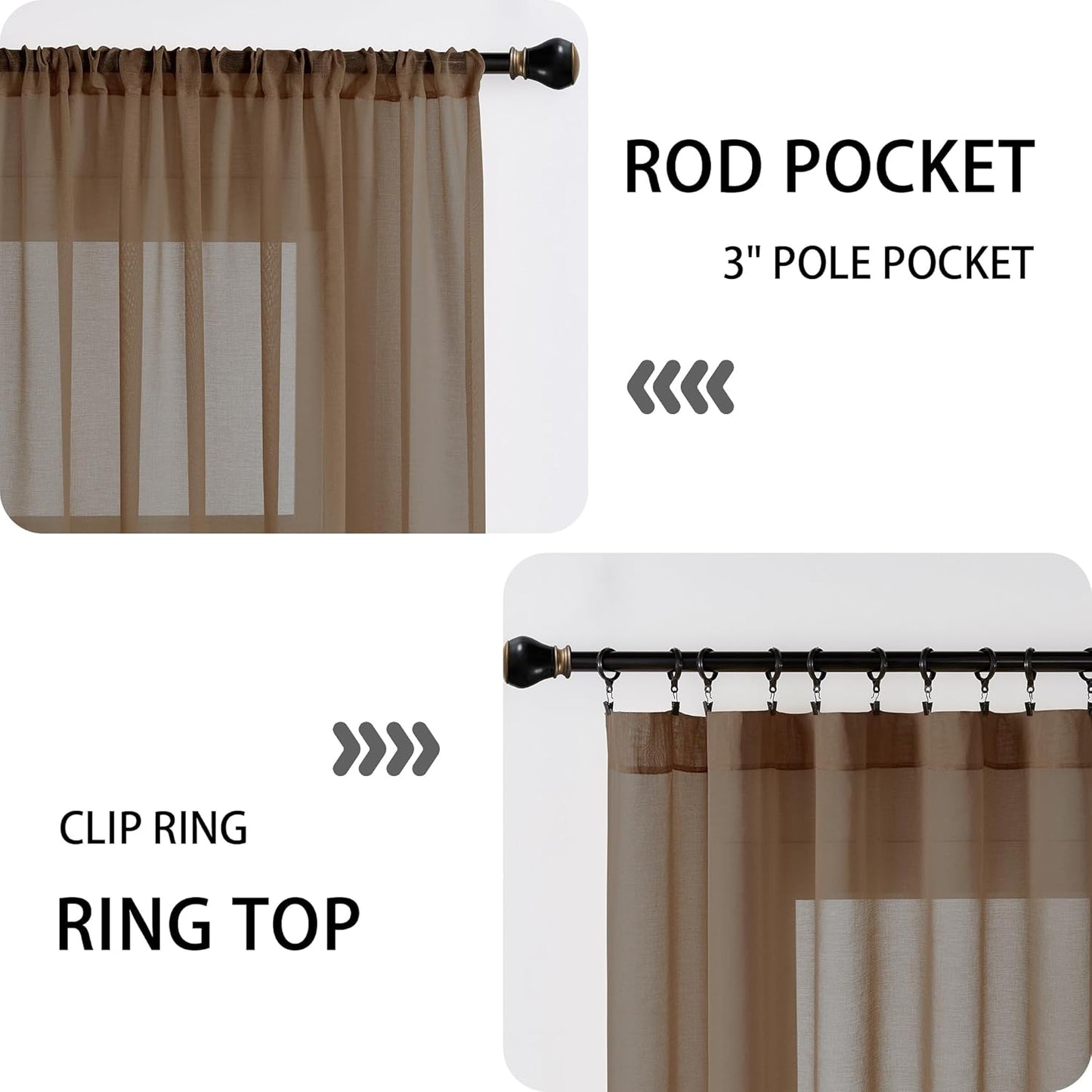 Tollpiz Sheer Door Curtains Closet Linen Textured Curtains Sheer Doorway Light Filtering Voile Rod