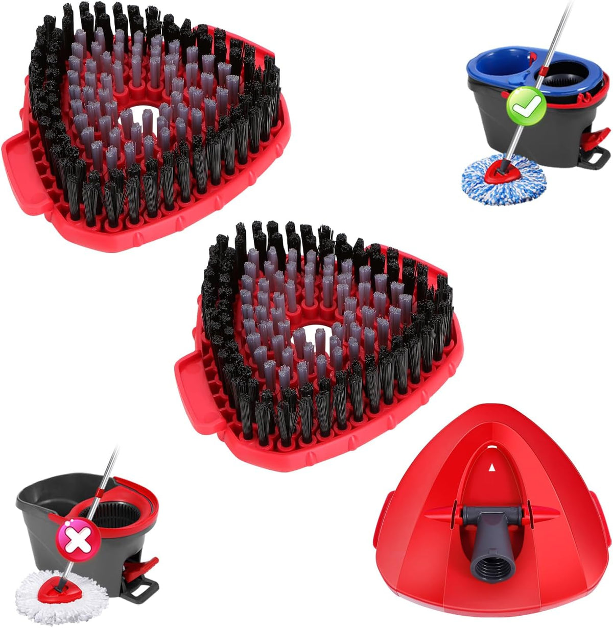 2 Pcs Full-Coverage Spin Mop Scrub Brush Heads and 1 Mop Base Part Replacement with Oceda